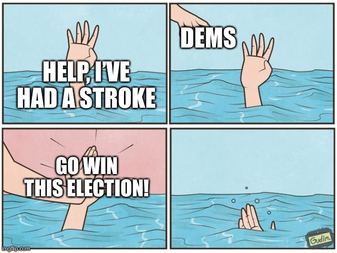 High five drown | DEMS; HELP, I’VE HAD A STROKE; GO WIN THIS ELECTION! | image tagged in high five drown | made w/ Imgflip meme maker