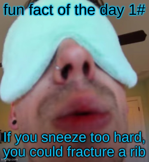 i slep | fun fact of the day 1#; If you sneeze too hard, you could fracture a rib | image tagged in i slep | made w/ Imgflip meme maker