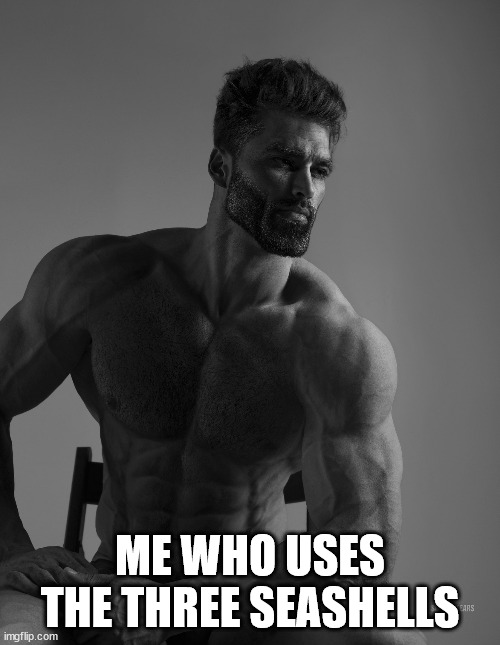 Giga Chad | ME WHO USES THE THREE SEASHELLS | image tagged in giga chad | made w/ Imgflip meme maker