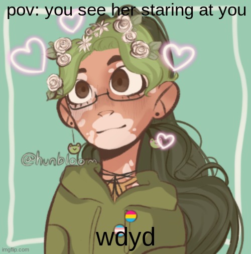 basic rules apply and this is just an oc i made on picrew |  pov: you see her staring at you; wdyd | image tagged in roleplaying,pansexual,trans | made w/ Imgflip meme maker