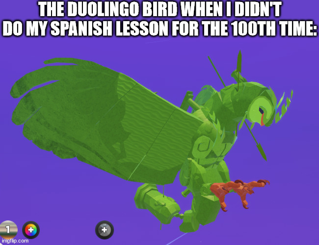 THE DUOLINGO BIRD WHEN I DIDN'T DO MY SPANISH LESSON FOR THE 100TH TIME: | image tagged in owl | made w/ Imgflip meme maker