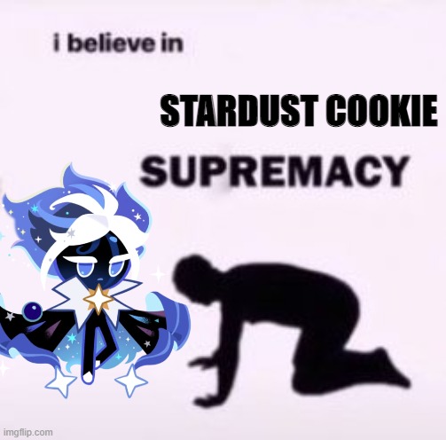 i love him so much bro | STARDUST COOKIE | image tagged in i believe in supremacy | made w/ Imgflip meme maker