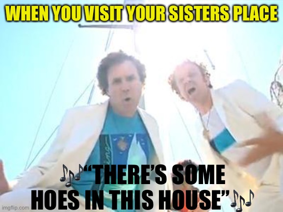 Boats and Hoes | WHEN YOU VISIT YOUR SISTERS PLACE; 🎶“THERE’S SOME HOES IN THIS HOUSE”🎶 | image tagged in boats and hoes | made w/ Imgflip meme maker