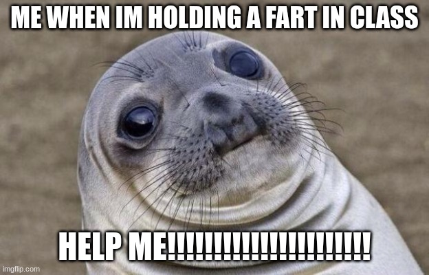 can i use the bathroom | ME WHEN IM HOLDING A FART IN CLASS; HELP ME!!!!!!!!!!!!!!!!!!!!!! | image tagged in memes,awkward moment sealion | made w/ Imgflip meme maker
