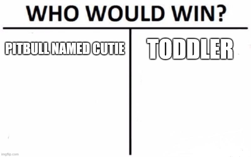 who would win? | PITBULL NAMED CUTIE; TODDLER | image tagged in memes,who would win,funny | made w/ Imgflip meme maker