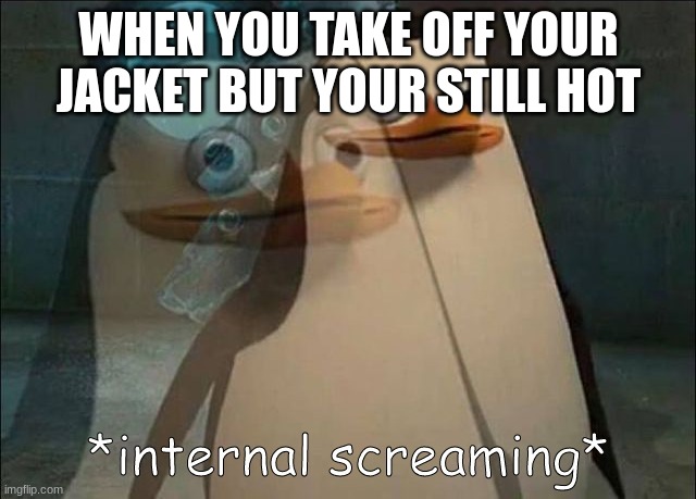 Private Internal Screaming | WHEN YOU TAKE OFF YOUR JACKET BUT YOUR STILL HOT | image tagged in private internal screaming | made w/ Imgflip meme maker