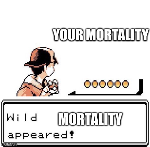 Your mortality is even in pokemon | YOUR MORTALITY; MORTALITY | image tagged in blank wild pokemon appears,regrets | made w/ Imgflip meme maker