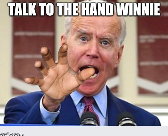 Joe Biden no malarkey | TALK TO THE HAND WINNIE | image tagged in joe biden no malarkey | made w/ Imgflip meme maker