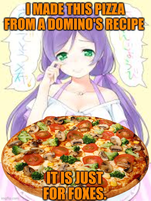 Free pizza | I MADE THIS PIZZA FROM A DOMINO'S RECIPE; IT IS JUST FOR FOXES. | image tagged in free,pizza,fox,facts | made w/ Imgflip meme maker