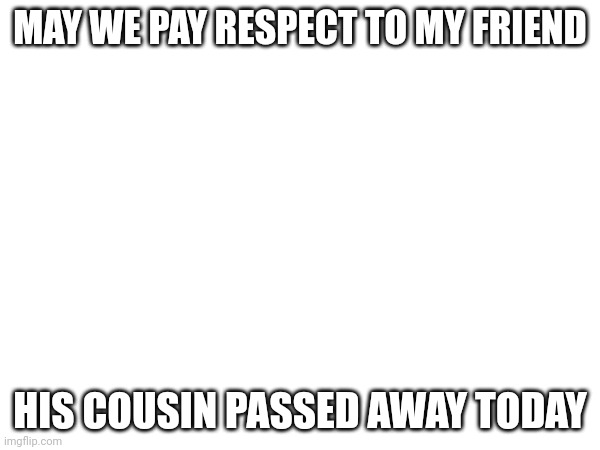 MAY WE PAY RESPECT TO MY FRIEND; HIS COUSIN PASSED AWAY TODAY | image tagged in funeral | made w/ Imgflip meme maker