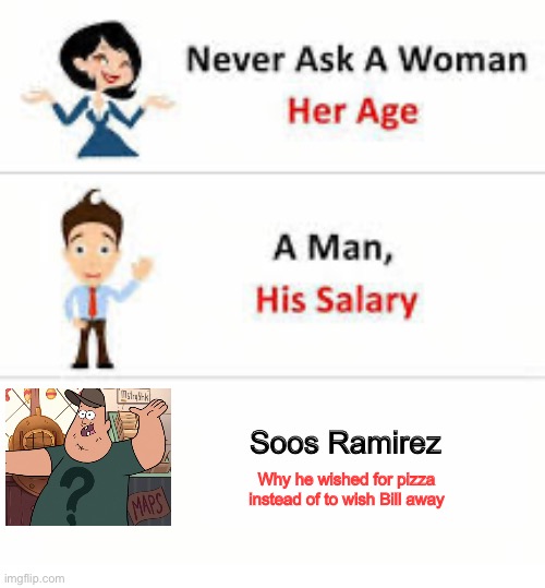 Why | Soos Ramirez; Why he wished for pizza instead of to wish Bill away | made w/ Imgflip meme maker