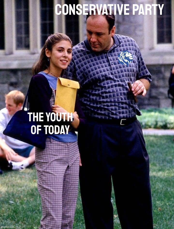 Bringing up the next generation with the values that will carry them through life: Loyalty. Honor. Family. Respect. | CONSERVATIVE PARTY; THE YOUTH OF TODAY | image tagged in tony soprano and daughter,conservative party,loyalty,honor,family,respect | made w/ Imgflip meme maker