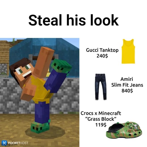 has fashion gone too far? | image tagged in minecraft,steal his look,memes,repost,funny,minecraft memes | made w/ Imgflip meme maker