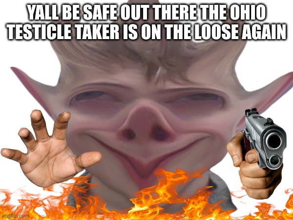 YALL BE SAFE OUT THERE THE OHIO TESTICLE TAKER IS ON THE LOOSE AGAIN | image tagged in funny | made w/ Imgflip meme maker