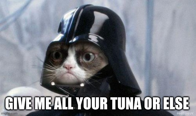 Grumpy Cat Star Wars | GIVE ME ALL YOUR TUNA OR ELSE | image tagged in memes,grumpy cat star wars,grumpy cat | made w/ Imgflip meme maker