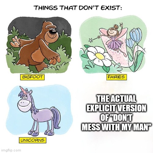 Things That Don't Exist | THE ACTUAL EXPLICIT VERSION OF "DON'T MESS WITH MY MAN" | image tagged in things that don't exist,90s,1990s,90s kids,2000s | made w/ Imgflip meme maker