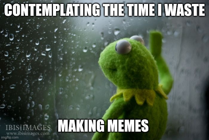 kermit window | CONTEMPLATING THE TIME I WASTE; MAKING MEMES | image tagged in kermit window | made w/ Imgflip meme maker