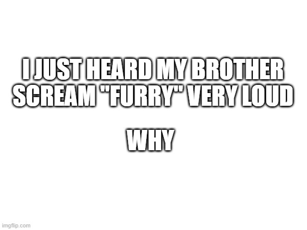 hes not even next to me like wtf | I JUST HEARD MY BROTHER SCREAM "FURRY" VERY LOUD; WHY | made w/ Imgflip meme maker