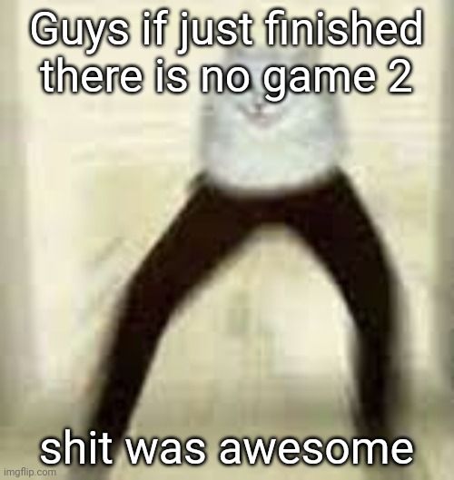 I* | Guys if just finished there is no game 2; shit was awesome | image tagged in leg cat | made w/ Imgflip meme maker