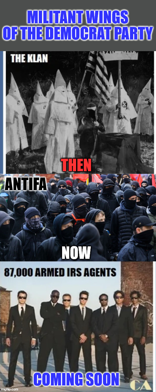 Militant wings of the democrat party... | MILITANT WINGS OF THE DEMOCRAT PARTY; ANTIFA; THEN; NOW; COMING SOON | image tagged in antifa declared terrorist group,democrat,thugs | made w/ Imgflip meme maker