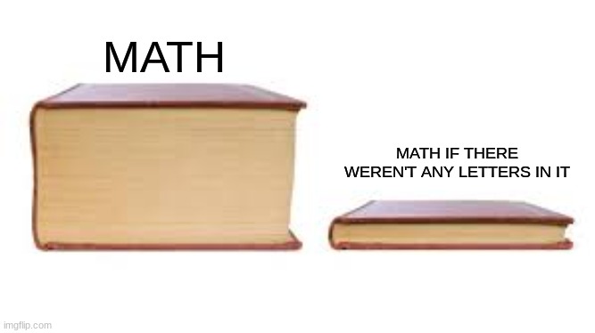 Big book small book | MATH; MATH IF THERE WEREN'T ANY LETTERS IN IT | image tagged in big book small book,math | made w/ Imgflip meme maker