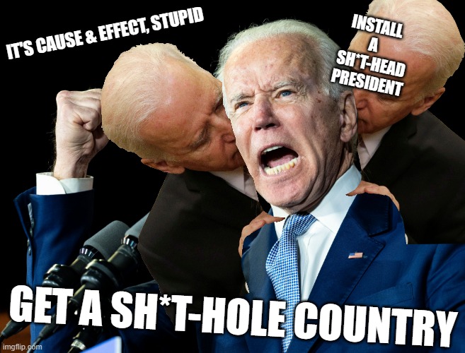 What a putz | INSTALL 
A 
SH*T-HEAD
PRESIDENT; IT'S CAUSE & EFFECT, STUPID; GET A SH*T-HOLE COUNTRY | image tagged in joe biden's fist | made w/ Imgflip meme maker