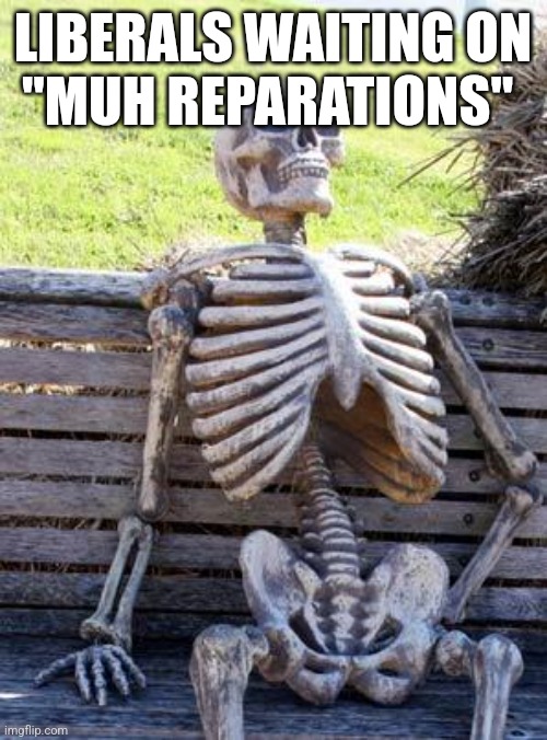 Waiting Skeleton | LIBERALS WAITING ON
"MUH REPARATIONS" | image tagged in memes,waiting skeleton | made w/ Imgflip meme maker