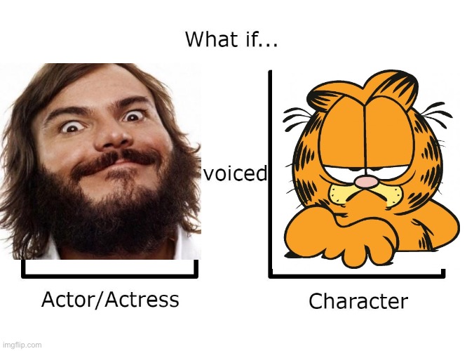 image tagged in jack black,garfield,what if,uh oh | made w/ Imgflip meme maker