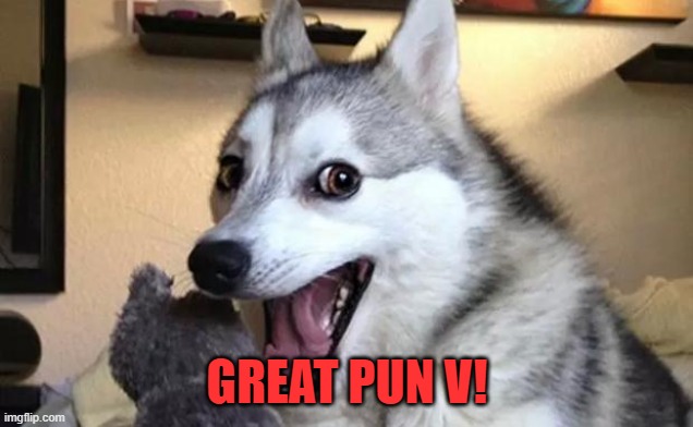 Pun dog - husky | GREAT PUN V! | image tagged in pun dog - husky | made w/ Imgflip meme maker