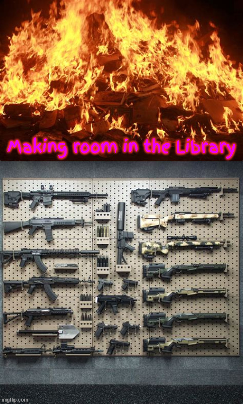Book Free Zone | Making room in the Library | image tagged in books,guns,republicans,nra,mass shooting,maga | made w/ Imgflip meme maker