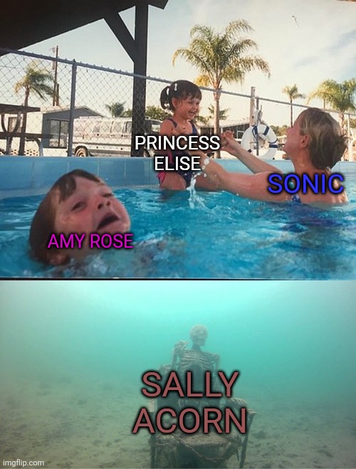 A Hedgehog X A human... Yep, nothing to see here! | PRINCESS ELISE; SONIC; AMY ROSE; SALLY ACORN | image tagged in mother ignoring kid drowning in a pool,sonic the hedgehog,sonic,amy rose,love | made w/ Imgflip meme maker