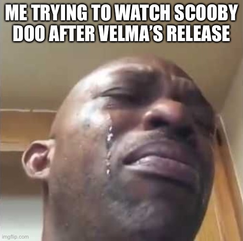 Crying guy meme | ME TRYING TO WATCH SCOOBY DOO AFTER VELMA’S RELEASE | image tagged in crying guy meme | made w/ Imgflip meme maker