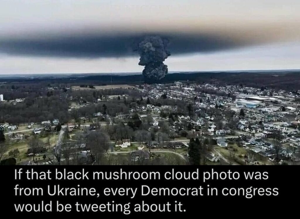 If that black mushroom cloud was from Ukraine, every Democrat in congress would be tweeting about it. | image tagged in ohio railway disaster,east palestine ohio,stupid liberals,government corruption,big government,scumbag government | made w/ Imgflip meme maker