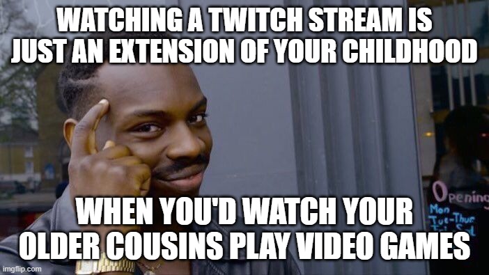 Twitch is a Childhood Extension | WATCHING A TWITCH STREAM IS JUST AN EXTENSION OF YOUR CHILDHOOD; WHEN YOU'D WATCH YOUR OLDER COUSINS PLAY VIDEO GAMES | image tagged in memes,roll safe think about it,video games,twitch,streamer,stream | made w/ Imgflip meme maker