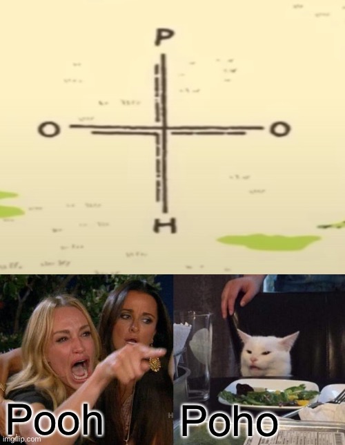 Pooh or Poho | Pooh; Poho | image tagged in memes,woman yelling at cat | made w/ Imgflip meme maker