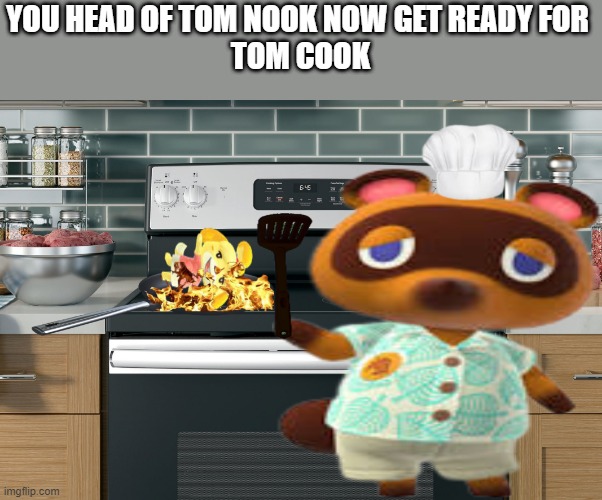 Took cook | YOU HEAD OF TOM NOOK NOW GET READY FOR 
TOM COOK | image tagged in animal crossing,new horizons | made w/ Imgflip meme maker
