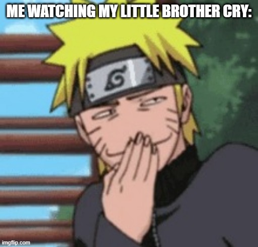 Me seeing my brother cry be like | ME WATCHING MY LITTLE BROTHER CRY: | image tagged in laughingnaruto | made w/ Imgflip meme maker