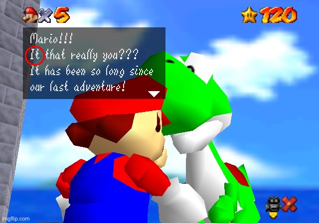 How to ruin childhood in one image: | image tagged in super mario 64,typo,yoshi | made w/ Imgflip meme maker