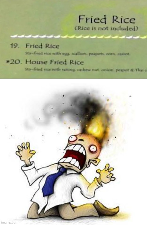 "Rice not included" | image tagged in the irony it burns,rice,menu,you had one job,memes,irony | made w/ Imgflip meme maker