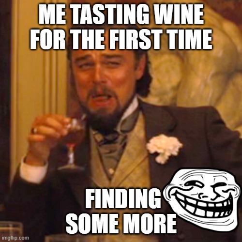 Laughing Leo | ME TASTING WINE FOR THE FIRST TIME; FINDING SOME MORE | image tagged in memes,laughing leo | made w/ Imgflip meme maker