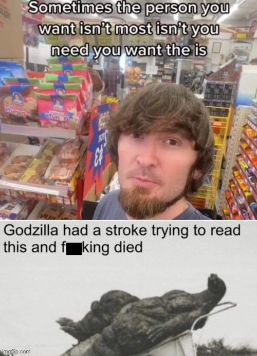 image tagged in godzilla,godzilla had a stroke trying to read this and fricking died,memes,funny,stroke,what | made w/ Imgflip meme maker