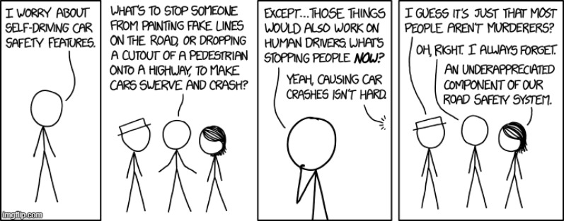 1958 - Self-Driving Issues (February 21st, 2018) | image tagged in xkcd,comic,comics,comics/cartoons,self-driving cars | made w/ Imgflip meme maker