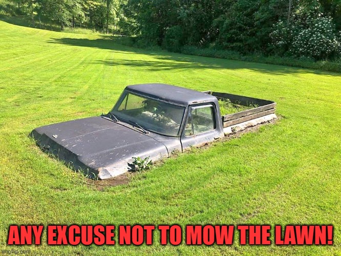 Truck in Grass | ANY EXCUSE NOT TO MOW THE LAWN! | image tagged in truck in grass | made w/ Imgflip meme maker