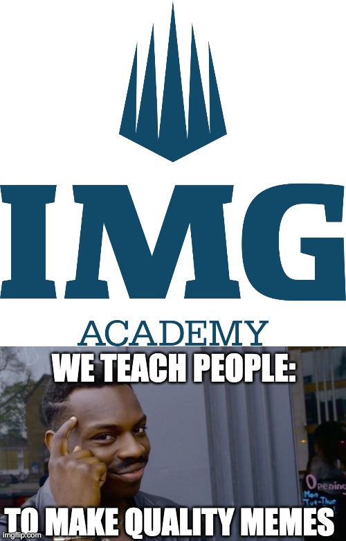 Imgflip academy | WE TEACH PEOPLE:; TO MAKE QUALITY MEMES | image tagged in memes,roll safe think about it | made w/ Imgflip meme maker