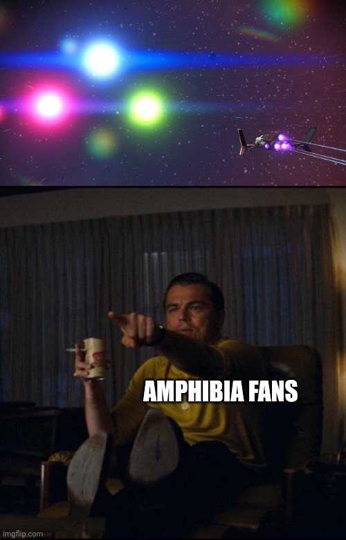 Found these 3 suns in No Man's Sky that looked kinda familiar | AMPHIBIA FANS | image tagged in leonardo dicaprio pointing,gaming,no man's sky | made w/ Imgflip meme maker