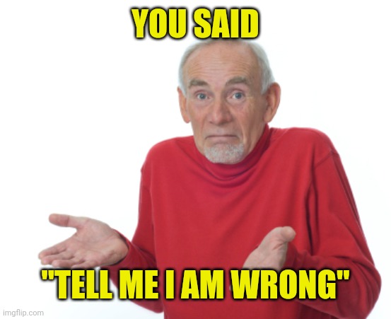 Guess I'll die  | YOU SAID "TELL ME I AM WRONG" | image tagged in guess i'll die | made w/ Imgflip meme maker
