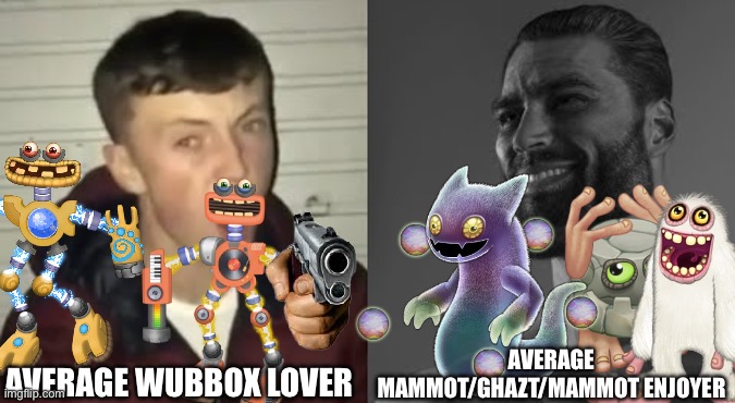 Average msm meme | AVERAGE WUBBOX LOVER; AVERAGE MAMMOT/GHAZT/MAMMOT ENJOYER | image tagged in average enjoyer meme | made w/ Imgflip meme maker