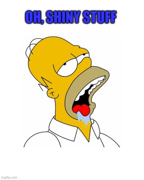 OH, SHINY STUFF | image tagged in homer simpson drooling | made w/ Imgflip meme maker