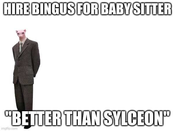 better than slyceon(blook note: but only a bit) | HIRE BINGUS FOR BABY SITTER; "BETTER THAN SYLCEON" | made w/ Imgflip meme maker