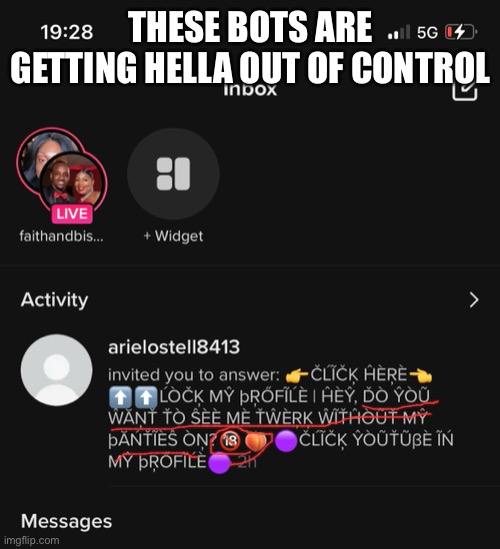 I just wanted to watch family guy shitposts??? | THESE BOTS ARE GETTING HELLA OUT OF CONTROL | image tagged in tiktok,bots,wtf | made w/ Imgflip meme maker